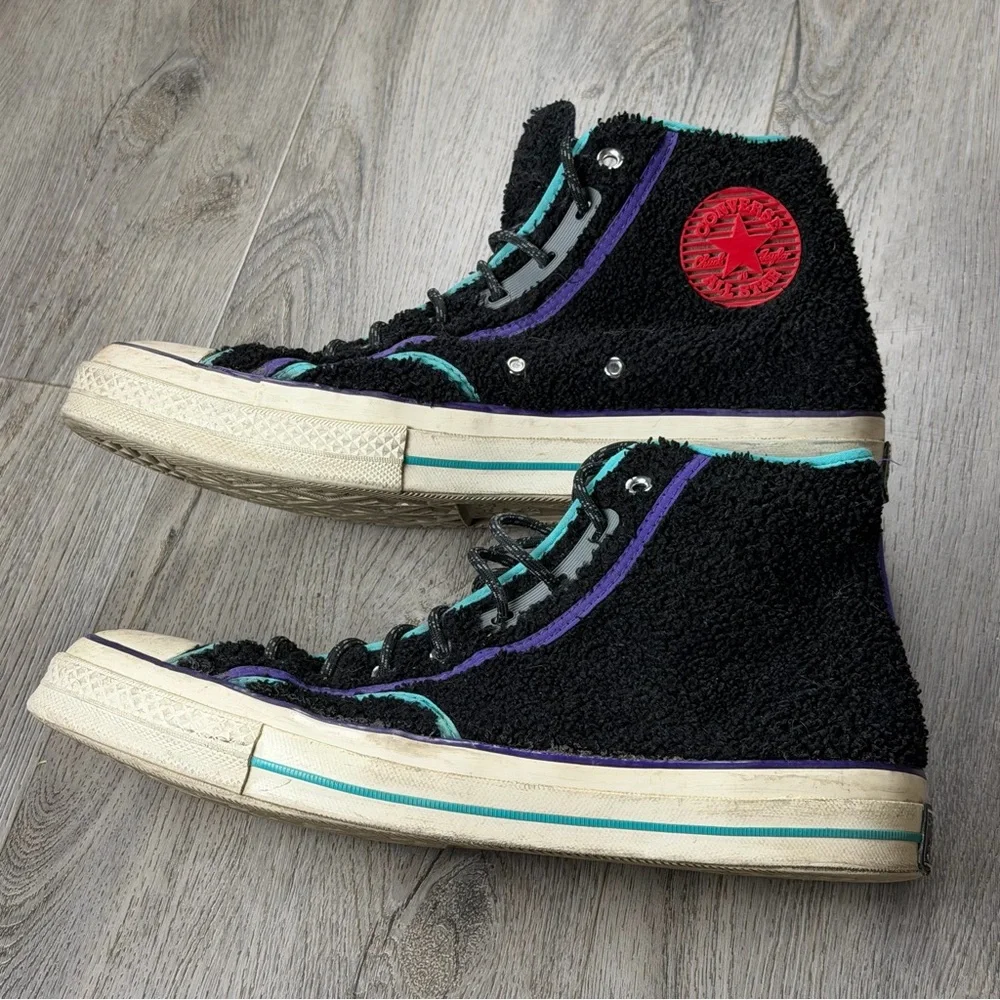 Converse Chuck Taylor All Star Shoes Mens Size 11.5 Black Fuzzy Terry High Top - Picture 3 of 11